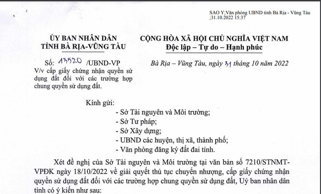 Bà Rịa - Vũng Tàu xem xét cấp giấy chứng nhận trường hợp chung quyền sử dụng đất Ba Ria - Vung Tau xem xet cap giay chung nhan truong hop chung quyen su dung dat
