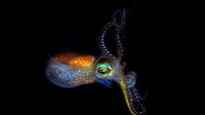 Loài mực nhỏ hơn ngón tay, phát sáng rực rỡ giữa bóng tối đại dương 