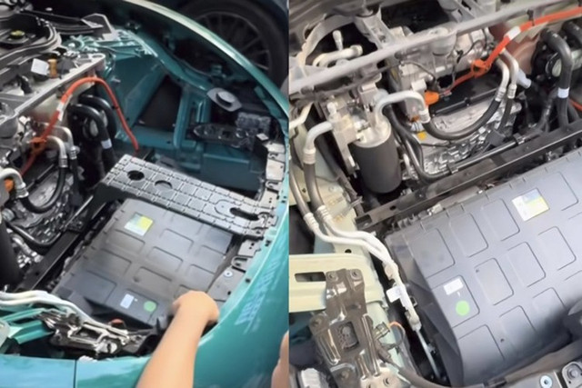 SU7 Ultra ở bên trái (được trang bị tùy chọn nắp ca-pô sợi carbon), nhưng kết cấu bên trong không khác biệt so với phiên bản tiêu chuẩn không có tùy chọn này. 3-449.jpg