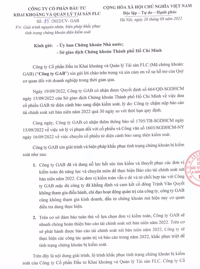 GAB khang dinh ong Trinh Van Quyet khong lien quan den doanh nghiep