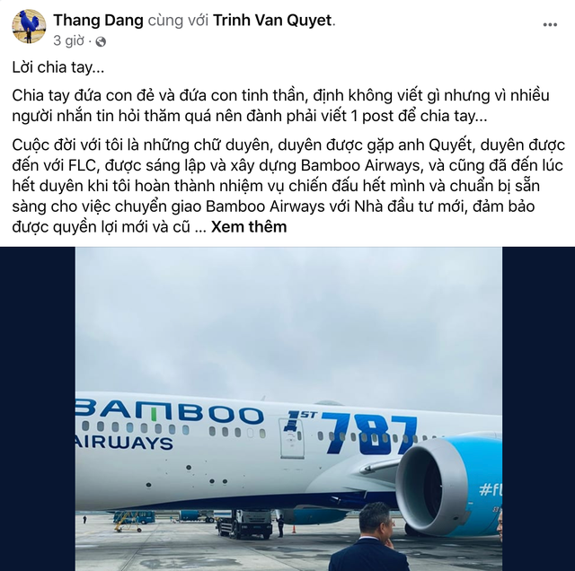 Ông Đặng Tất Thắng nhắc đến ông Trịnh Văn Quyết trong tâm thư khi rời FLC và Bamboo Airways Ong Dang Tat Thang nhac den ong Trinh Van Quyet trong tam thu khi roi FLC va Bamboo Airways