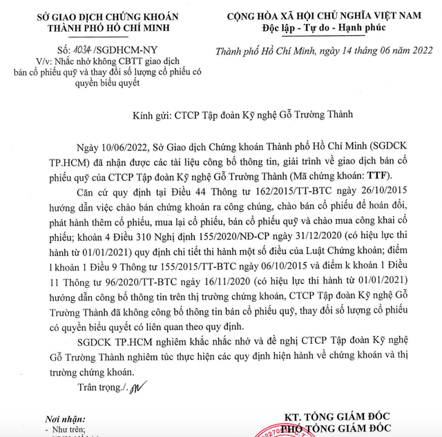 HoSE nghiêm khắc nhắc nhở TTF về vụ bán 'chui' 12,6 triệu cổ phiếu quỹ HoSE nghiem khac nhac nho TTF ve vu ban 'chui' 12,6 trieu co phieu quy