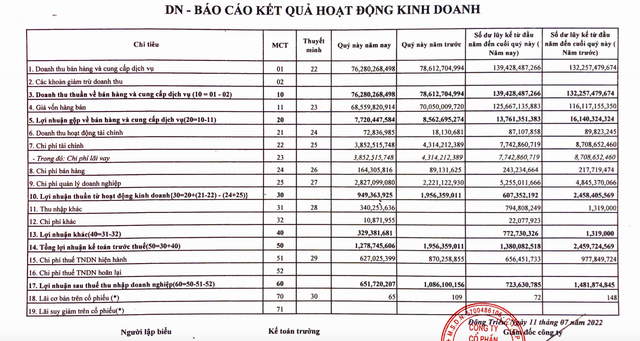Viglacera Đông Triều báo lãi bán niên 2022 'vơi bớt' 50% Viglacera Dong Trieu bao lai ban nien 2022 'voi bot' 50%