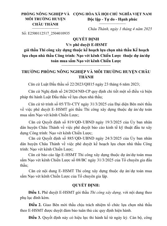 Long An: Phòng NN&MT Châu Thành tìm nhà thầu nạo vét kênh Chiến Lược Long An: Phong NN&MT Chau Thanh tim nha thau nao vet kenh Chien Luoc
