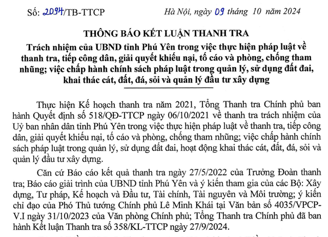 Những dự án tại Phú Yên bị Thanh tra Chính phủ chỉ ra các sai phạm - Hình 2 Nhung du an tai Phu Yen bi Thanh tra Chinh phu chi ra cac sai pham-Hinh-2