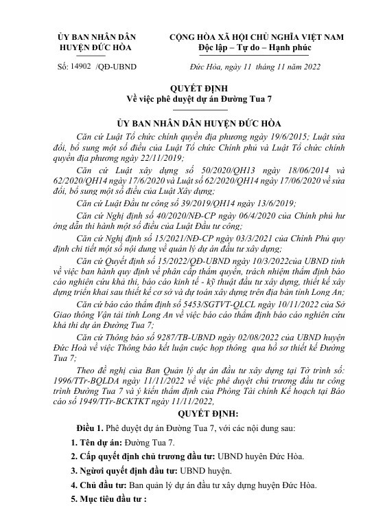 Gan 60 ty dau tu duong Tua 7 huyen Duc Hoa, Long An