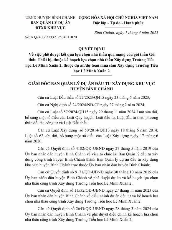 TP HCM: 11 ngay - Thiet bi truong hoc Thanh Phat trung lien tiep 3 goi thau