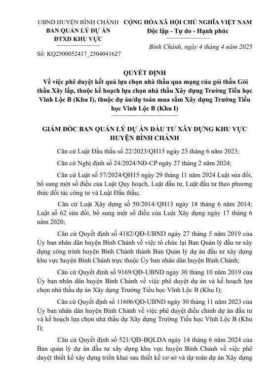 Lien danh Phu An Thinh - Phu My trung goi thau 110 ty xay truong TH Vinh Loc B