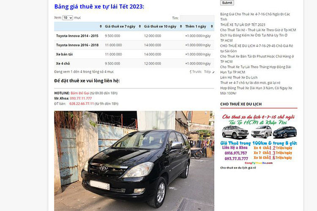 Dịch vụ thuê ôtô tự lái tăng giá mạnh cận Tết Dich vu thue oto tu lai tang gia manh can Tet