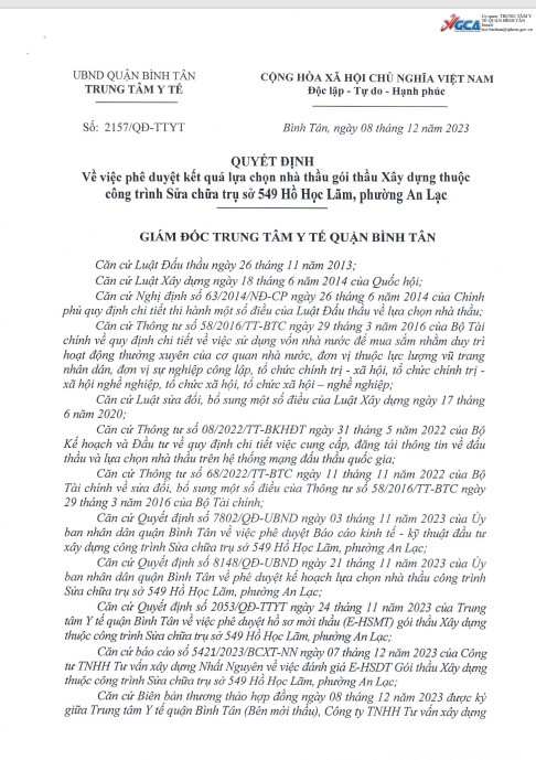 Trong một ngày, Nhà An Khang trúng 2 gói thầu của TTYT Bình Tân Trong mot ngay, Nha An Khang trung 2 goi thau cua TTYT Binh Tan