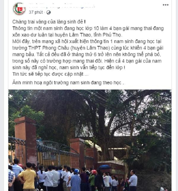 Xôn xao thông tin nam sinh lớp 10 làm 4 bạn gái mang thai ở Phú Thọ Xon xao thong tin nam sinh lop 10 lam 4 ban gai mang thai o Phu Tho