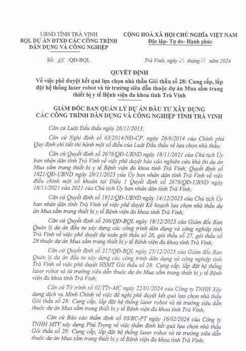 Tra Vinh: Trong 1 ngay Cty Van Phat trung 2 goi thau y te