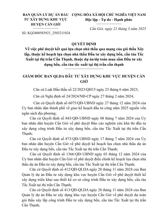 Huyện Cần Giờ đã tìm được nhà thầu xây dựng bến Tắc Suất Huyen Can Gio da tim duoc nha thau xay dung ben Tac Suat
