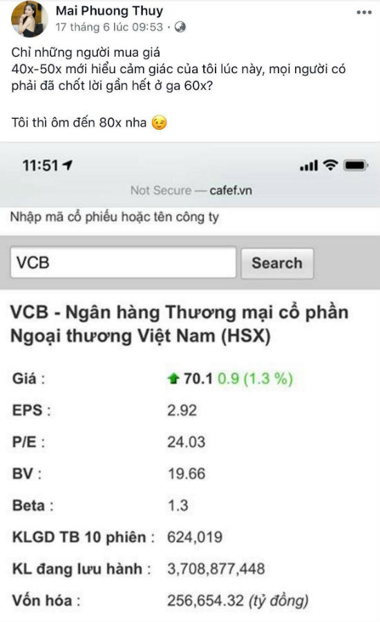 Cổ phiếu Vietcombank cao kỷ lục, Mai Phương Thuý đã chốt lời chưa? Co phieu Vietcombank cao ky luc, Mai Phuong Thuy da chot loi chua?