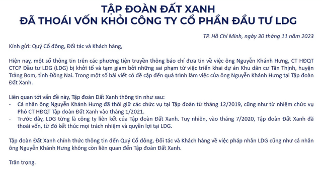 Vụ ông Nguyễn Khánh Hưng bị bắt: DXG lên tiếng không còn liên quan LDG Vu ong Nguyen Khanh Hung bi bat: DXG len tieng khong con lien quan LDG