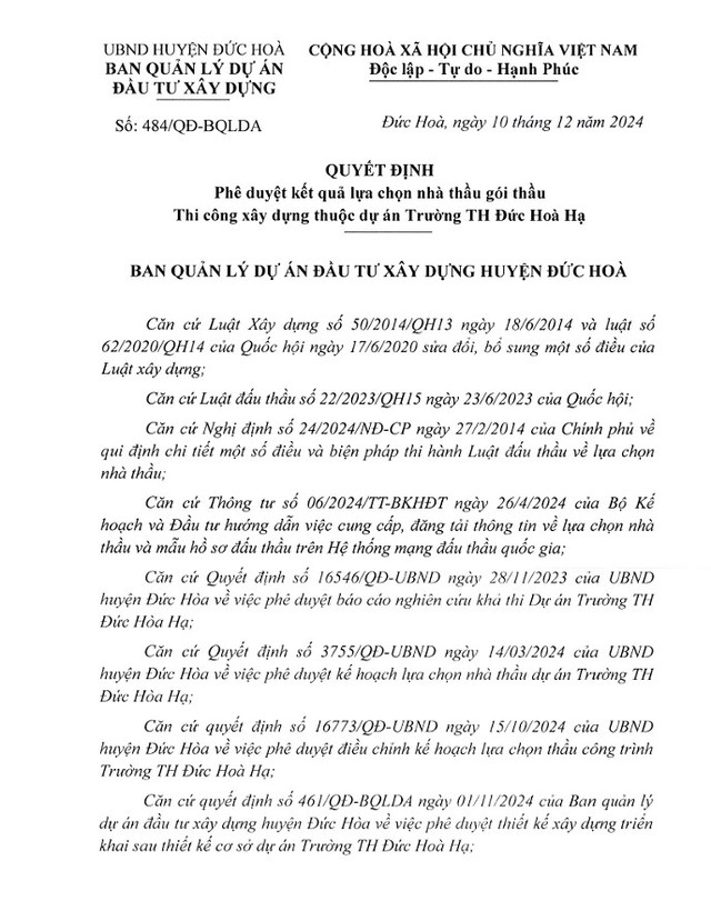 Long An: Liên danh nào trúng gói xây dựng trường Đức Hòa Hạ 75 tỷ? Long An: Lien danh nao trung goi xay dung truong Duc Hoa Ha 75 ty?
