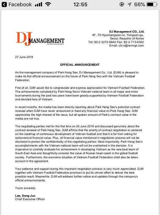 VFF và HLV Park chưa thể chốt hợp đồng sau cuộc đối thoại đầu tiên - Hình 2 VFF va HLV Park chua the chot hop dong sau cuoc doi thoai dau tien-Hinh-2