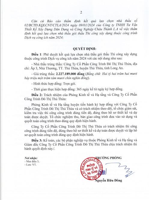 Công ty đô thị Thủ Thừa 1 ngày trúng 2 gói thầu tại Phòng KT&HT - Hình 2 Cong ty do thi Thu Thua 1 ngay trung 2 goi thau tai Phong KT&HT-Hinh-2