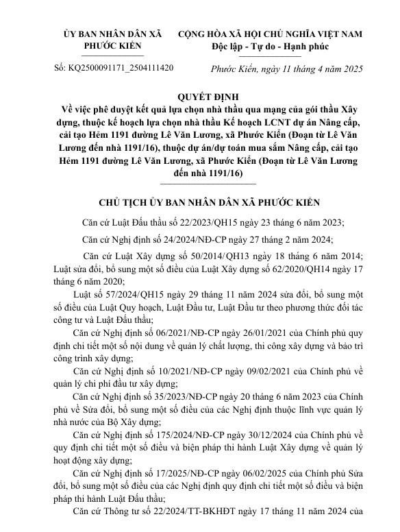 TP HCM: Cty Quỳnh Lâm trúng 2 gói thầu tại UBND xã Phước Kiển TP HCM: Cty Quynh Lam trung 2 goi thau tai UBND xa Phuoc Kien