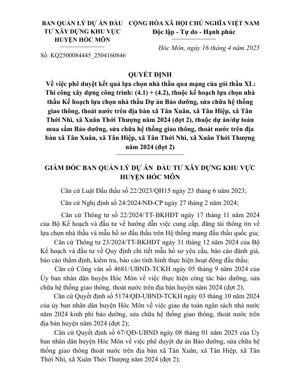 TP HCM: Hợp Phát trúng gói bảo dưỡng, sửa chữa giao thông và thoát nước tại Hóc Môn TP HCM: Hop Phat trung goi bao duong, sua chua giao thong va thoat nuoc tai Hoc Mon