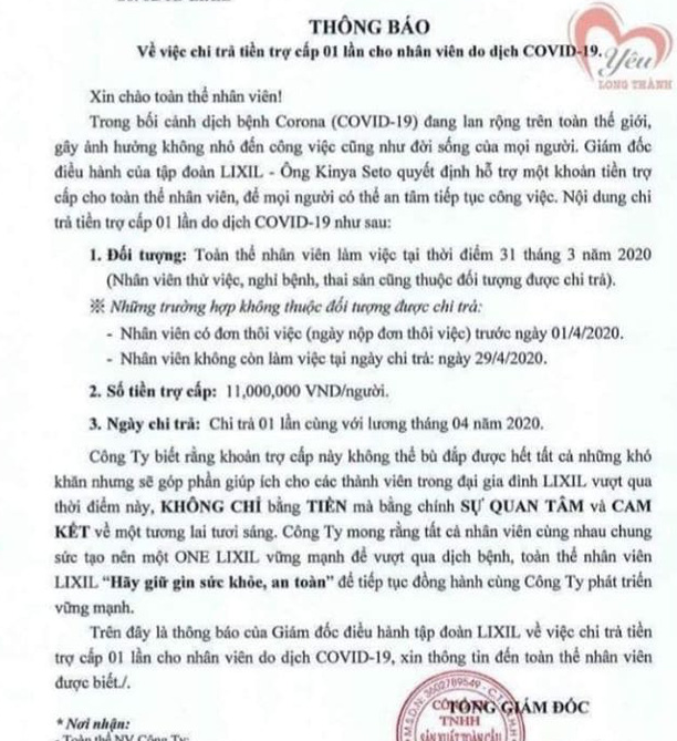 Lixil Việt Nam chi 16,5 tỷ hỗ trợ nhân viên mùa COVID-19: Công ty này làm ăn như thế nào? Lixil Viet Nam chi 16,5 ty ho tro nhan vien mua COVID-19: Cong ty nay lam an nhu the nao?