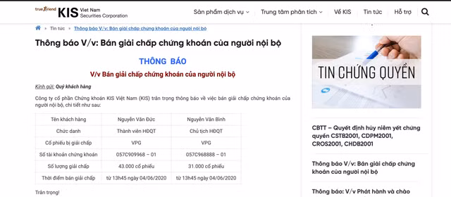 Ban giai chap co phieu cua Chu tich va Tong Giam doc XNK Viet Phat
