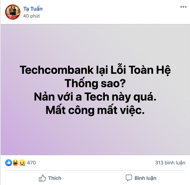 Hệ thống tê liệt, khách hàng Techcombank không thể giao dịch điện tử? He thong te liet, khach hang Techcombank khong the giao dich dien tu?