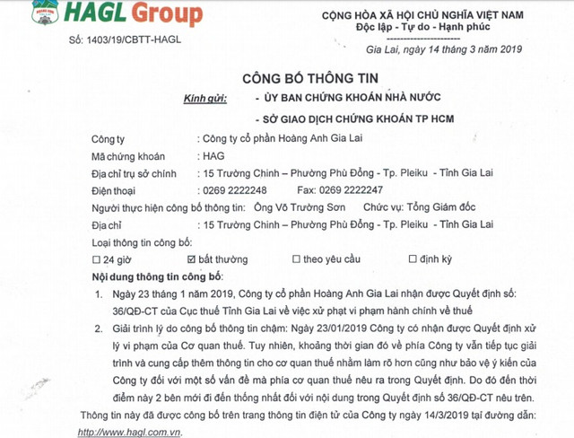 Hoàng Anh Gia Lai của bầu Đức bị truy thu thuế "khủng" Hoang Anh Gia Lai cua bau Duc bi truy thu thue