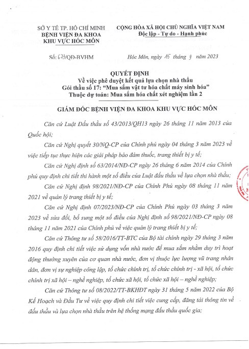Nhà thầu Lê Bảo 1 tháng trúng liền 5 gói mua hóa chất xét nghiệm Nha thau Le Bao 1 thang trung lien 5 goi mua hoa chat xet nghiem