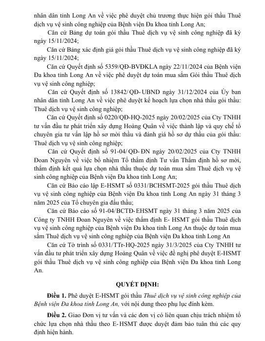 Gần 6 tỷ thuê dịch vụ vệ sinh tại BV Đa khoa Long An - Hình 2 Gan 6 ty thue dich vu ve sinh tai BV Da khoa Long An-Hinh-2