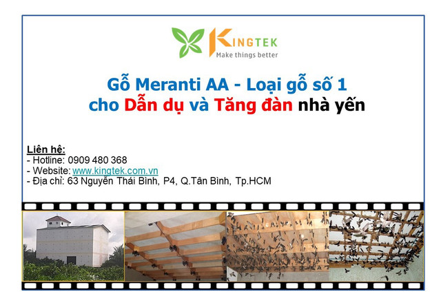Kingtek: Đối tác chiến lược cho ngành nuôi yến Việt Nam với gỗ Meranti AA Malaysia Kingtek: Doi tac chien luoc cho nganh nuoi yen Viet Nam voi go Meranti AA Malaysia