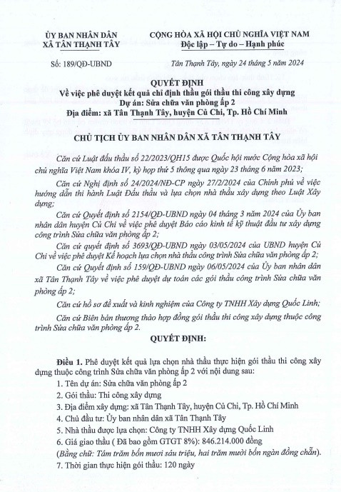 Công ty Quốc Linh 3 ngày trúng 5 gói thầu xây lắp Cong ty Quoc Linh 3 ngay trung 5 goi thau xay lap