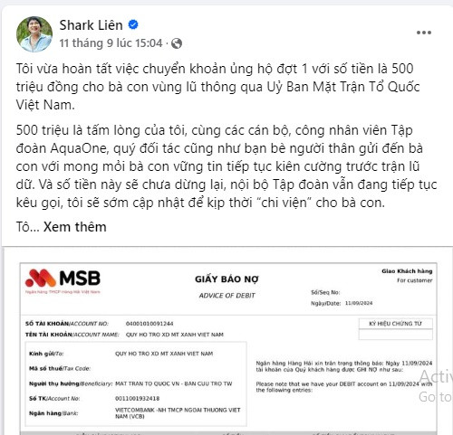 Shark Liên, Shark Bình chia sẻ khó khăn với đồng bào bị bão lũ - Hình 2 Shark Lien, Shark Binh chia se kho khan voi dong bao bi bao lu-Hinh-2