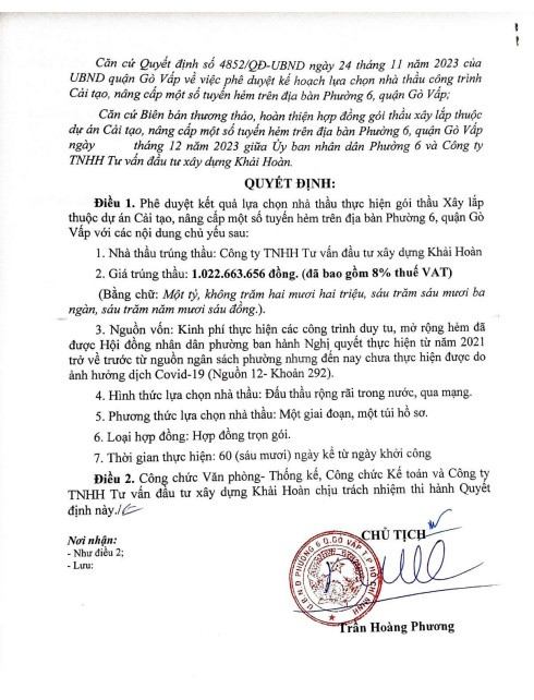 TP HCM: Duy nhất Cty Khải Hoàn dự gói thầu hơn 1,6 tỷ đồng tại Gò Vấp - Hình 3 TP HCM: Duy nhat Cty Khai Hoan du goi thau hon 1,6 ty dong tai Go Vap-Hinh-3