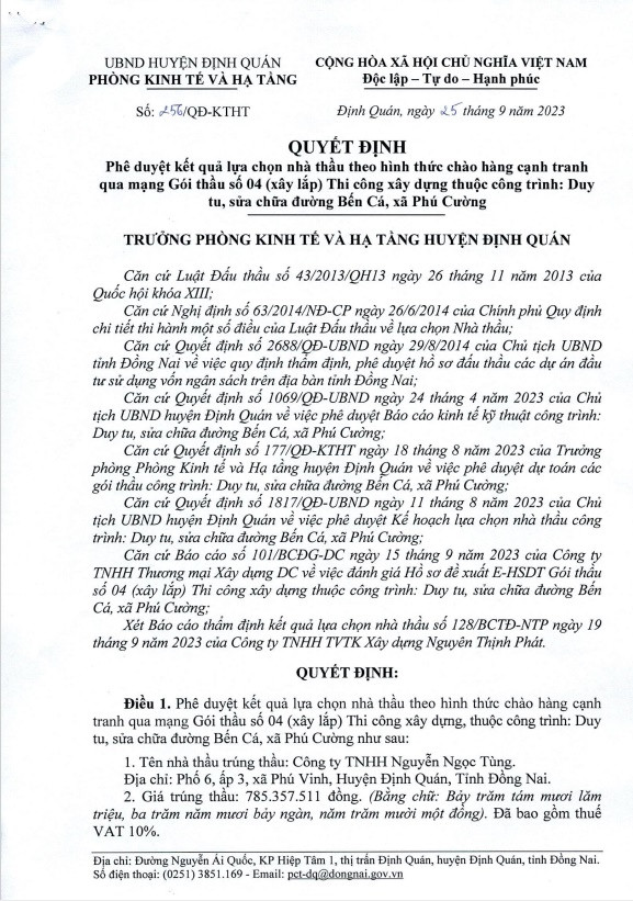 Công ty Ngọc Tùng 1 ngày trúng 3 gói thầu tại huyện Định Quán - Hình 3 Cong ty Ngoc Tung 1 ngay trung 3 goi thau tai huyen Dinh Quan-Hinh-3