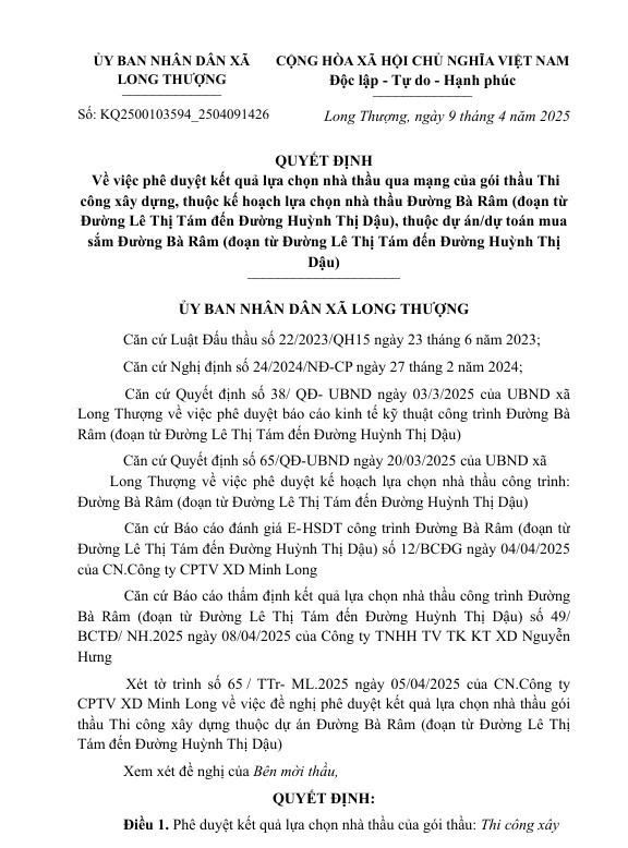 Long An: Khong canh tranh, Cty Minh Tung trung goi thau thi cong duong Ba Ram