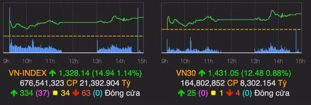 Co phieu nganh duoc phu sac tim, VN-Index tang gan 15 diem
