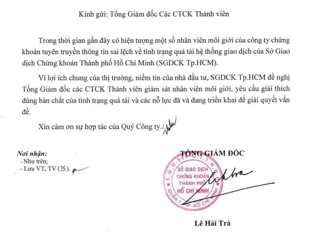 Sep HoSE yeu cau CTCK giam sat nhan vien vi 'tuyen truyen thong tin sai' ve nghen lenh