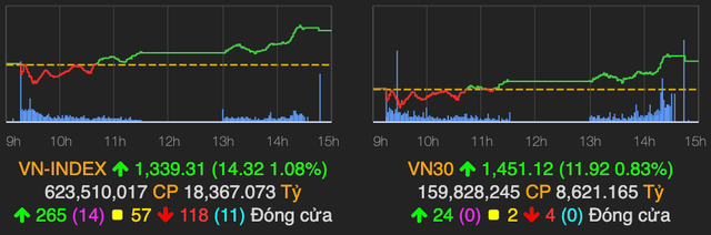 Dau khi but pha manh, VN-Index tang hon 14 diem