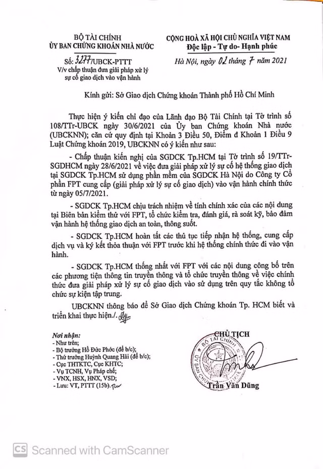 Bo Tai chinh chap nhan cho he thong moi HoSE van hanh tu 5/7