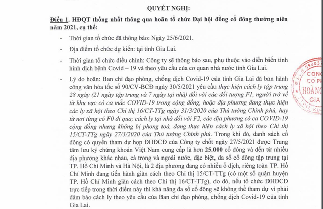 Diễn biến COVID phức tạp, bầu Đức quyết định dời ngày họp cổ đông HAGL Dien bien COVID phuc tap, bau Duc quyet dinh doi ngay hop co dong HAGL