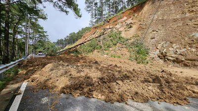 Hiện trường vụ sạt lở trên đèo Prenn.