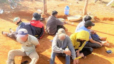 Các đối tượng tham gia đá gà ăn tiền khi bị bắt.