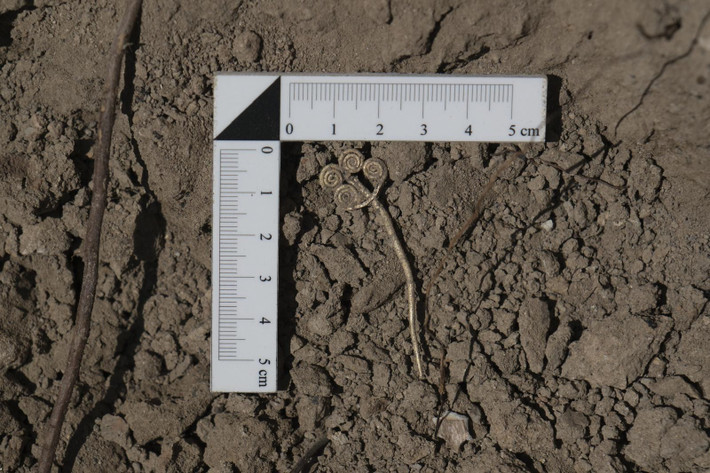 Ngoài ra, các nhà khảo cổ còn khai quật được một viên ngọc bích và ghim cài bằng đồng. Cả hai hiện vật này đều có niên đại từ thời kỳ Đồ Đồng Sơ Kỳ (khoảng năm 2500 trước Công nguyên). Ảnh: Mehmet Nuri Ersoy/X.