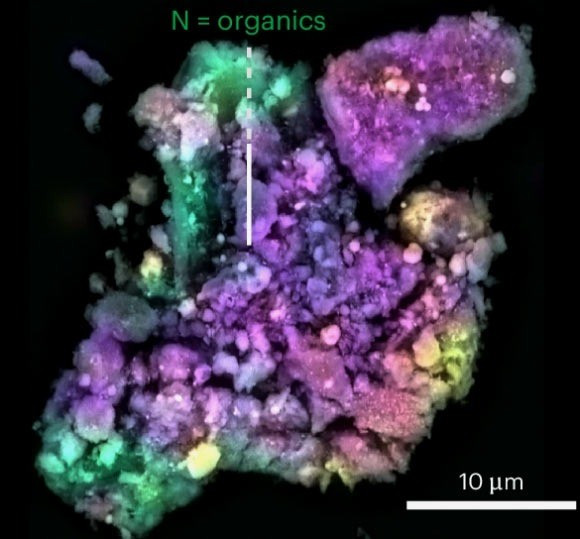 Các nhà nghiên cứu cho biết vật liệu này từng mềm và dẻo giống y kẹo cao su mà chúng ta ăn ngày nay, nhưng sau đó đã cứng lại sau hàng tỉ năm. Ảnh: Sandford et al., doi: 10.1038/s41550-025-02694-5.