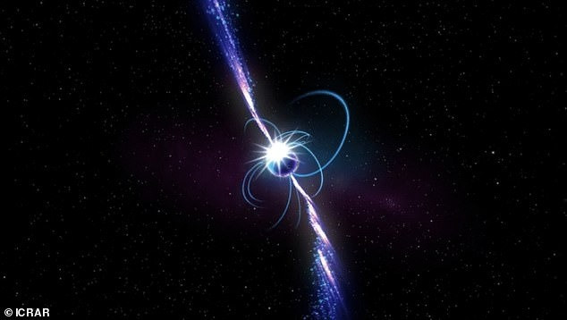 ASKAP J1832-0911 gây chú ý khi truyền tín hiệu đến Trái đất theo 2 hình thức là X quang và sóng vô tuyến. Vật thể này phóng thích dòng xung động kéo dài 2 phút rồi ngừng, trước khi lặp lại 44 phút sau. Ảnh: ICRAR.