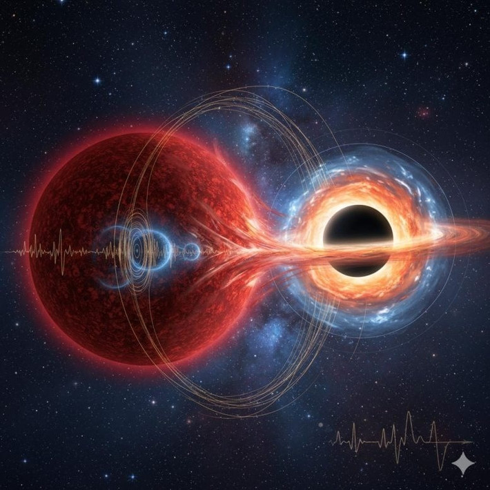 Khi "kẻ phá đám" thứ hai di chuyển ra xa, hệ thống mới quay trở lại trạng thái mờ dần như quy luật tự nhiên. Đến thời điểm hiện tại, đây là lời giải thích thuyết phục nhất về nguồn phát tia X mang tên XID 925. Nếu thông tin này được xác nhận là chính xác thì đây sẽ trở thành sự kiện gián đoạn thủy triều trong hệ lỗ đen đôi xa nhất từng được con người ghi nhận. Ảnh: ESO/L. Calçada/Space Engine.