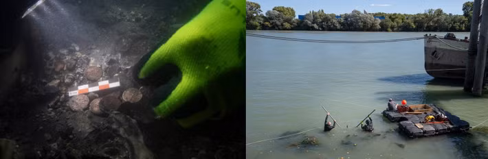 Tuy vậy, một số giả thuyết được đưa ra. Trong đó, một quan điểm cho rằng số tiền xu trên có thể từng được cất trong một chiếc rương. Chiếc rương này đã rơi xuống sông Rhône khi con tàu chở nó gặp thảm kịch đắm tàu. Ảnh: Lionel ROUX_CCJ-(CNRS-AMU).