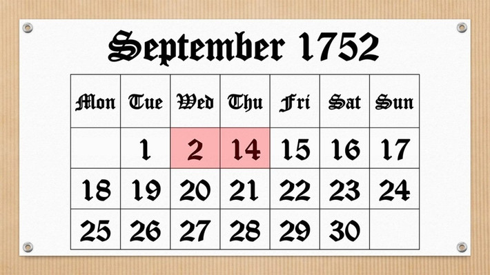 Lời giải cho bí ẩn này xuất phát từ việc nước Anh thay đổi lịch. Trước ngày 2/9/1752, nước Anh vẫn sử dụng lịch Julian trong khi hầu hết các nước trên thế giới đã chuyển sang lịch Gregory. Ảnh: unchartedlancaster.