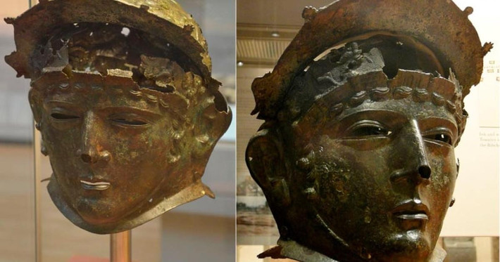 Theo các chuyên gia, chiếc mũ bằng đồng có mặt nạ độc đáo trên có niên đại từ thời kỳ đầu của đế chế La Mã, khoảng 1.900 tuổi. Được đặt tên theo địa điểm phát hiện, chiếc mũ Ribchester được đưa vào bộ sưu tập của Bảo tàng Anh năm 1813 và được trưng bày tại đây từ đó đến nay. Ảnh: ancient-origins.